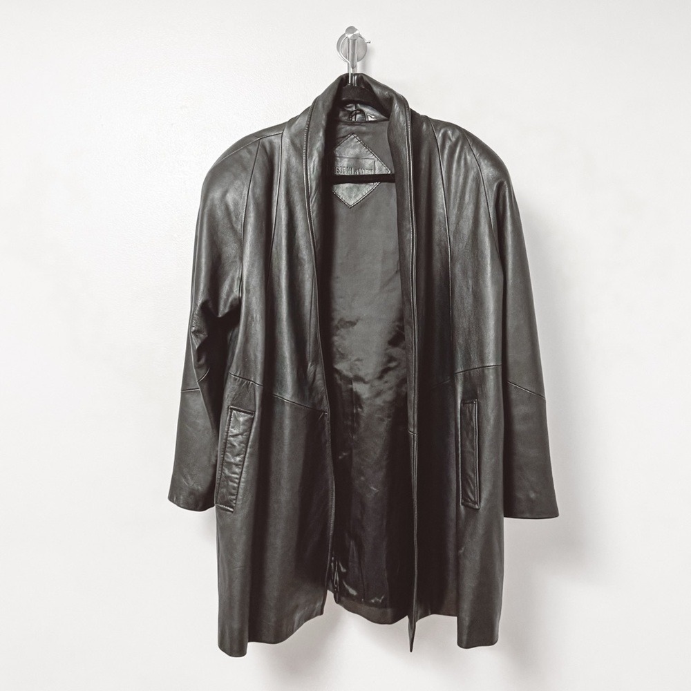 Preston and York Genuine Lamb‎ Leather Jacket Trench Coat Black Medium